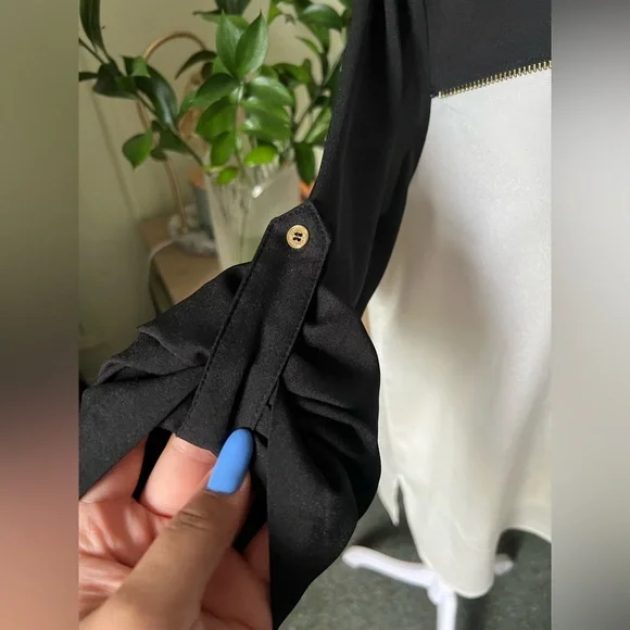 CALVIN KLEIN Black & White Colorblock Business Casual 3/4 Long Adjustable Sleeve - Picture 7 of 16